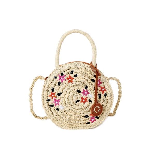 C. Wonder Handbags - C. Wonder Rania Small Round Crossbody Handbag Natural, Pink Floral